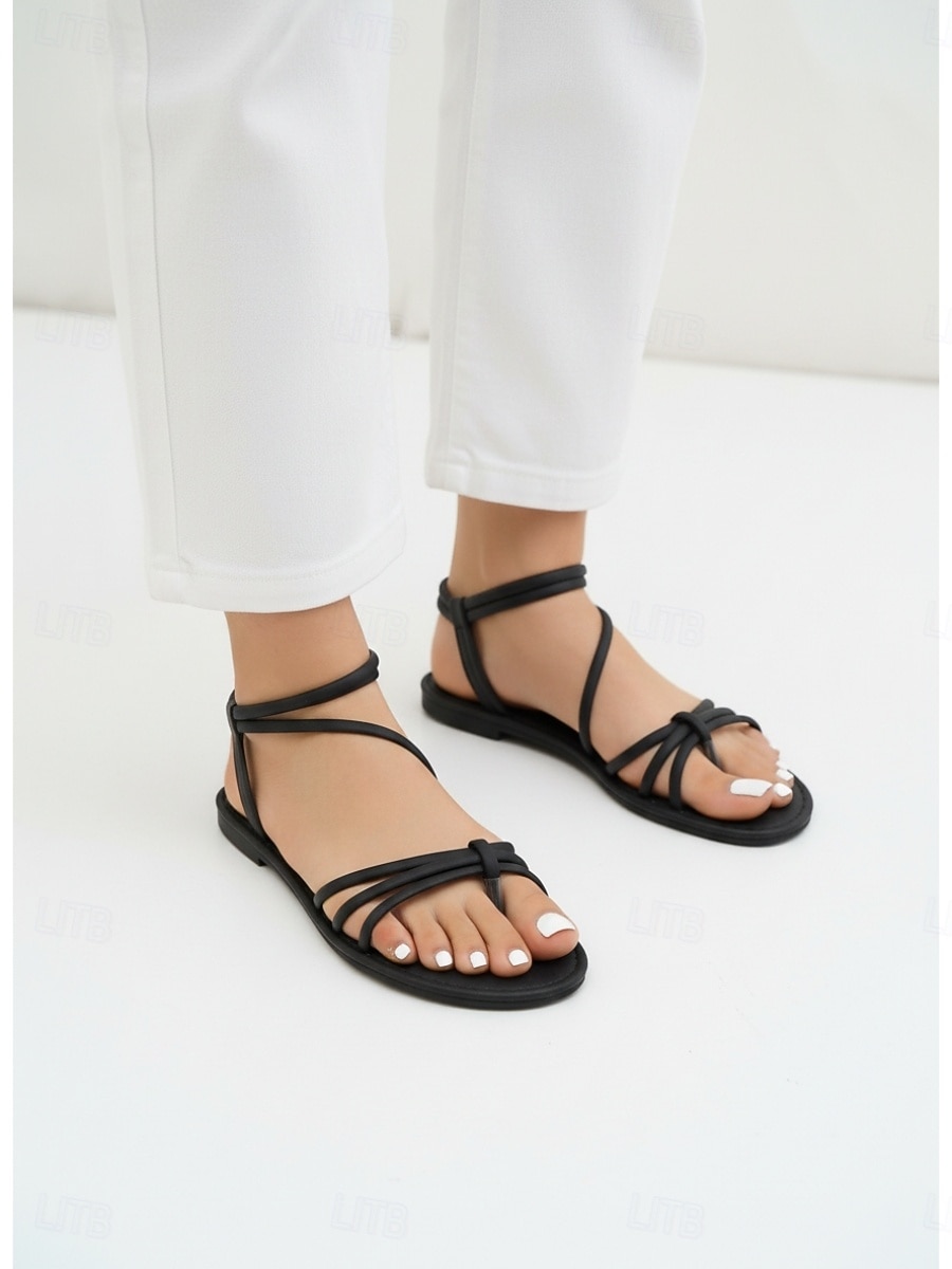 Sandálias rasteiras pretas minimalistas femininas com tiras - calçado confortável para caminhadas de verão com design de tira em T e tira segura no tornozelo, ideal para férias na praia e viagens ao de 2026 por $19.99 –P3