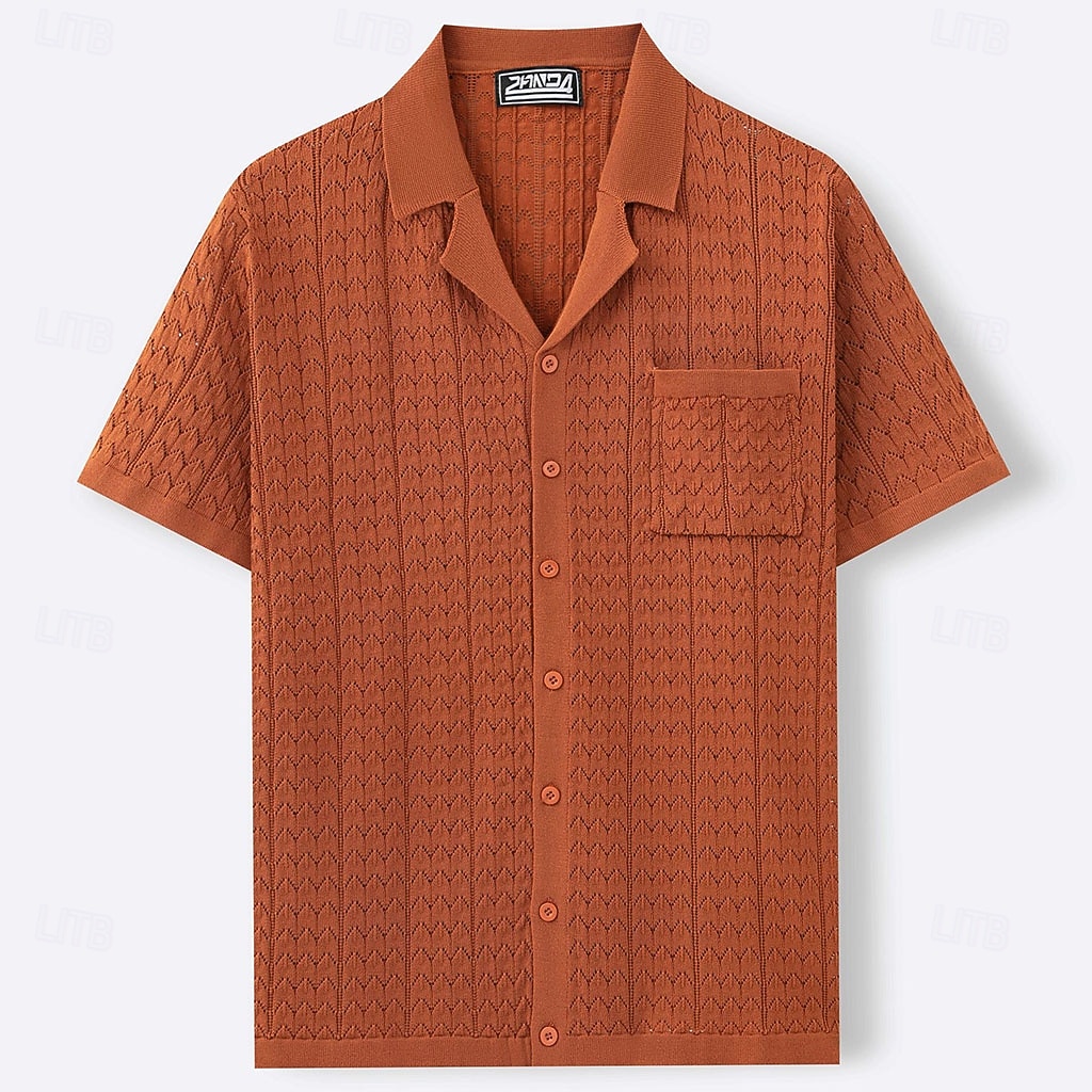 Homens Camisa Social Camisa casual camisa de botão Camisa Jacquard Azul Marinho Escuro Marron Caqui Manga Curta Tecido Colarinho de Camisa Casual Diário Botões Roupa Elegante Moda Casual de 2026 por $31.99 –P3