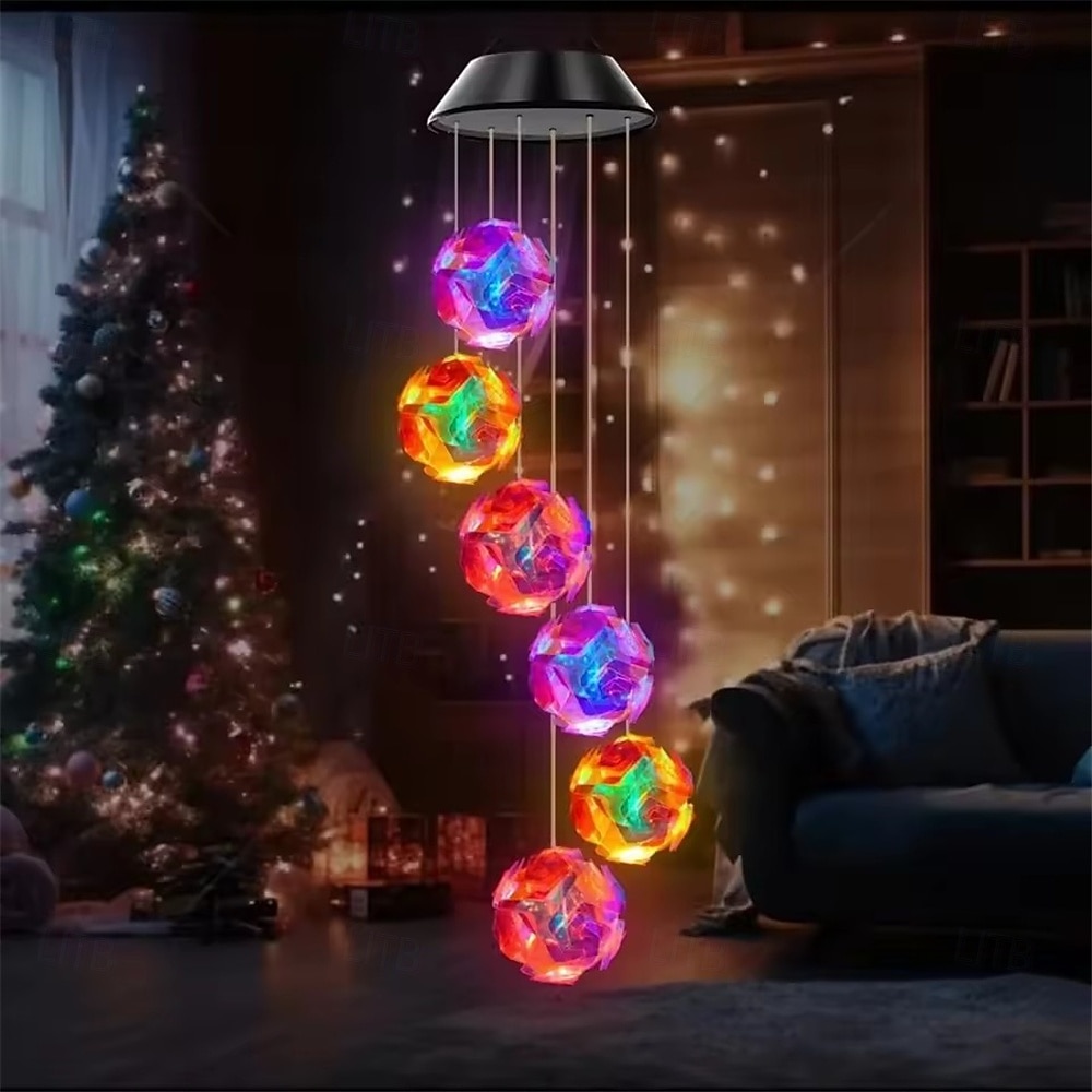 Solar Powered Color Changing Pink Embroidered Ball Flower Wind Chime Light Waterproof Outdoor Night Light Hanging Solar Lamp  1pc 2026 - $19.99 –P5