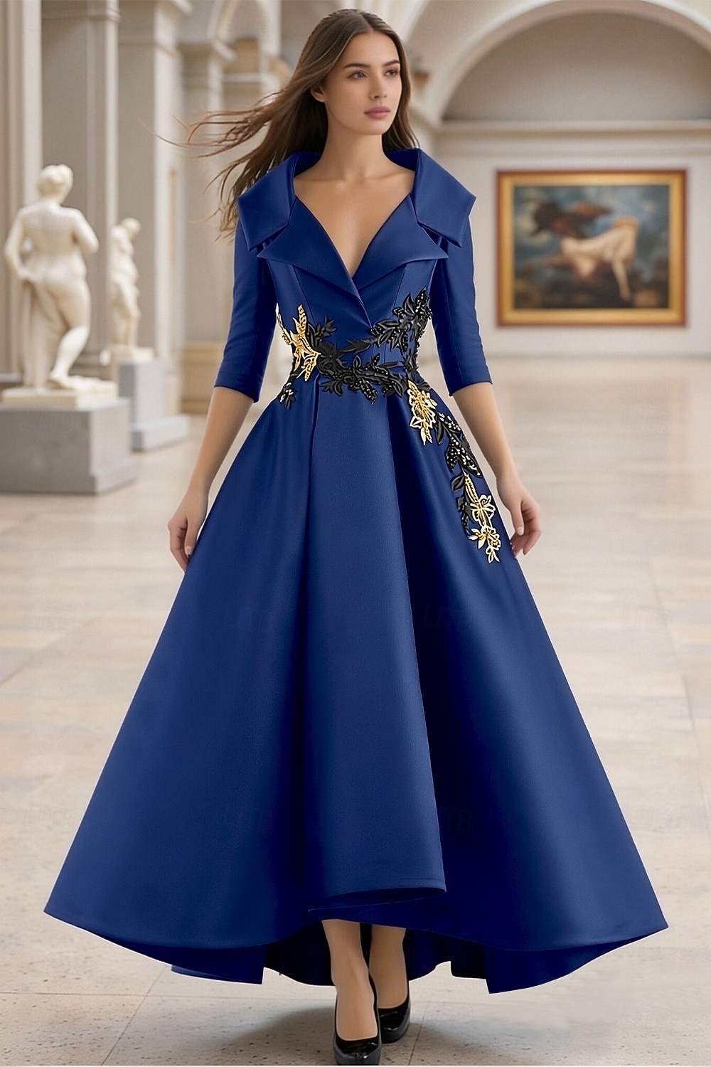 Linha A Longo Vestido formal Vestidos de noite Elegante Manga Longa Decote V Carnaval Formal Bolsos Cetim com Miçangas Apliques de 2026 por $195.99 –P8