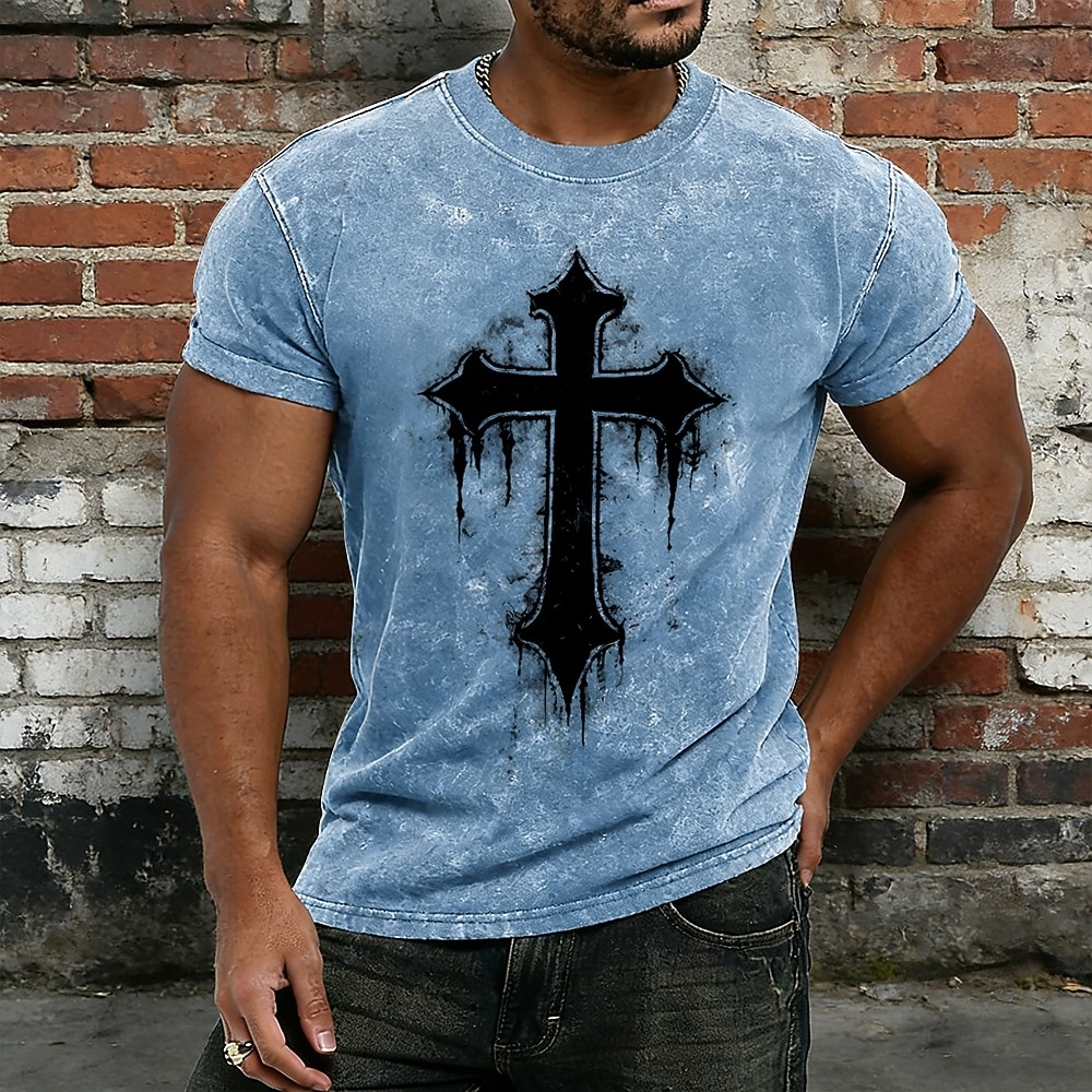 Maglietta Crusaders Bibbia Vintage Blu Acid Wash Gotico Croce T-Shirt Grafica Distressed Inky Splatter Tee Mineral Wash Grunge Streetwear Cotone Poliestere Top S-4XL del 2026 a $21.99 –P1