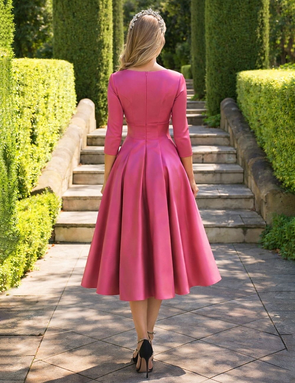 A-Linie Tee-Länge Cocktailkleider Partykleider Elegant Minimalistisch Dreiviertelarm Juwelenhals Hochzeitsgast Partykleidung Herbsthochzeitsgast Satin mit Falten 2026 - $137.99 –P2