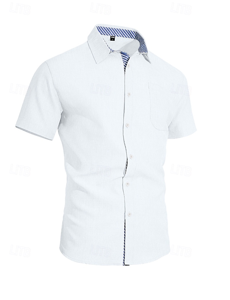 Hombre Camisa Camisa de lino Abotonar la camisa Plano Vacaciones Calle Negro Blanco Caqui Gris Oscuro Manga Corta Cuello Camisero Verano Primavera Ropa Bolsillo 2026 - $25.99 –P3