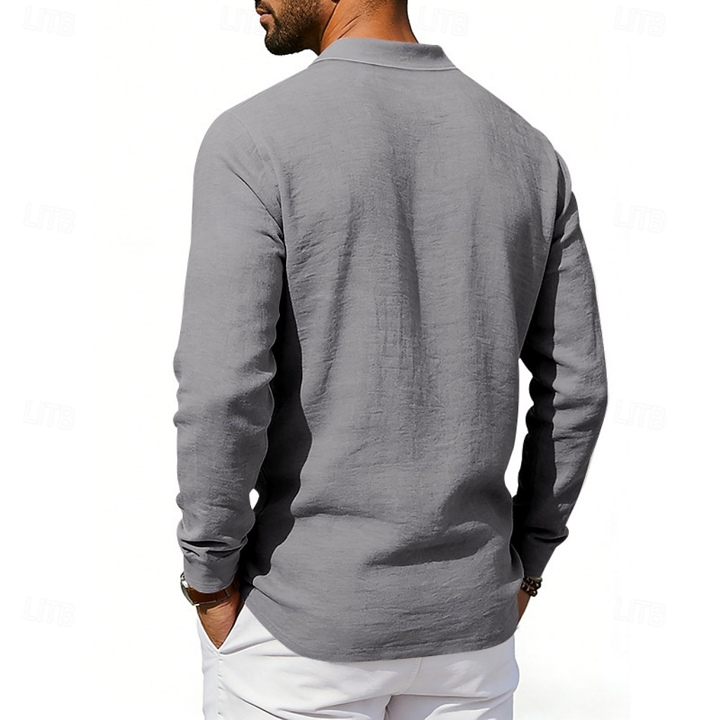 Men's Linen Shirt Polo Shirts Casual Street Lapel Long Sleeve Basic Modern Plain Buttons Spring Fall Regular Fit Black White Navy Blue Khaki Dark Grey Army Green Linen Shirt 2026 - $22.99 –P15