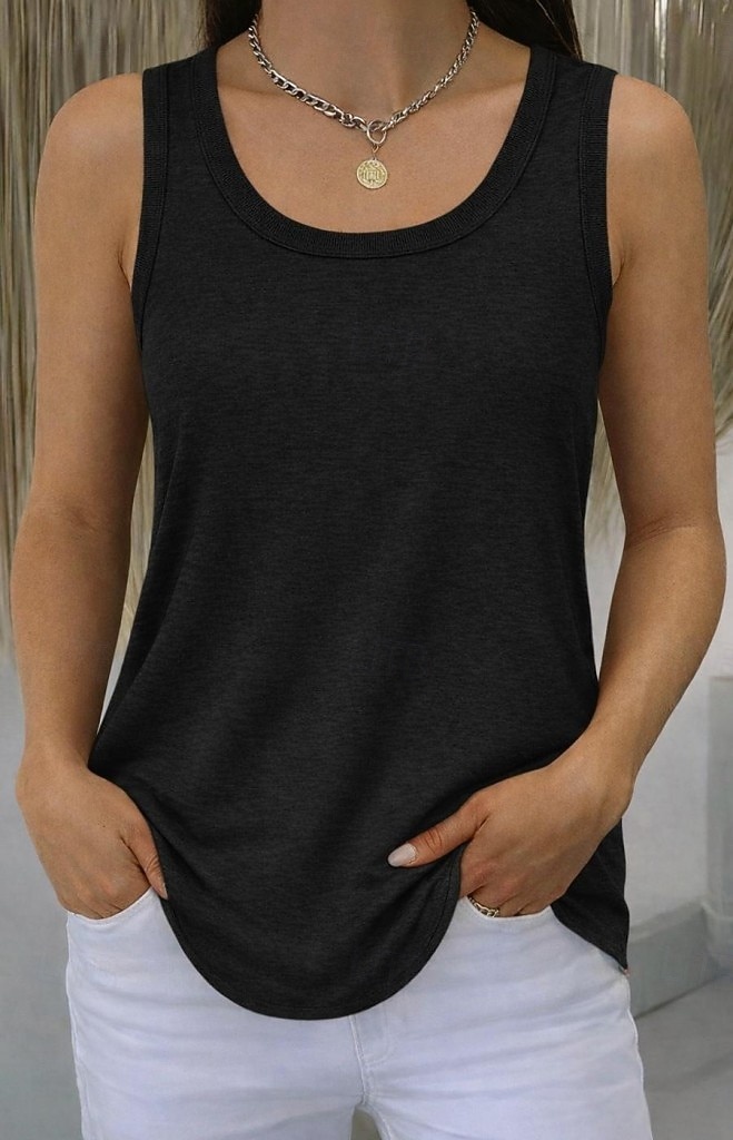 Pentru femei Mărime Plus Tricou Bluză Culoare solidă Elegant Epocă Stilat Fără manșon În U Topuri lungi Zilnic Sport Ieșire Negru Alb Bleumarin Mov Trifoi Vară Primăvară 2026 - $19.99 –P4