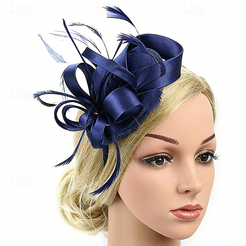 fascinators Stof Bruiloft Verjaardag Elegant Vintage leuke Style Met Veer Linten Helm Hoofddeksels 2026 - $17.49 –P2