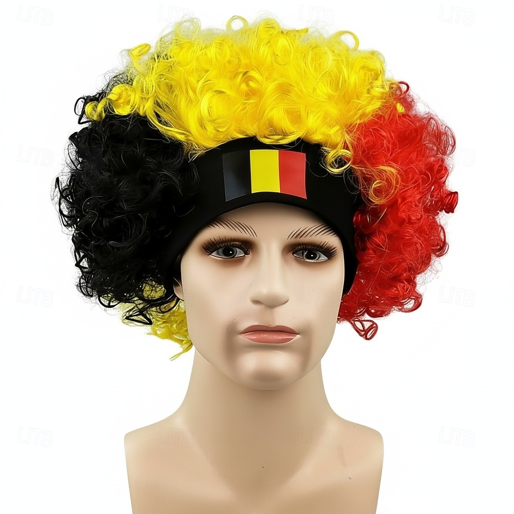 Afro paruka s vlajkou více zemí a čelenkou - barevná kudrnatá rekvizita pro fandění sportovním fanouškům 2026 - $17.49 –P2