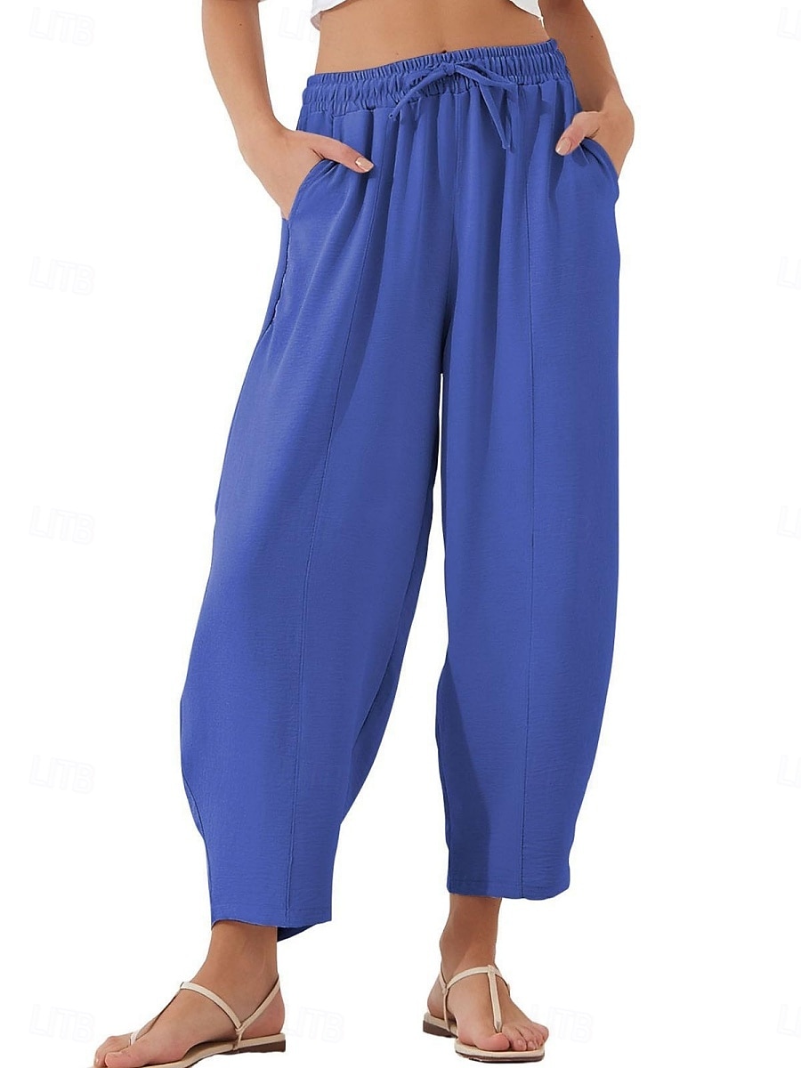 Mujer Chinos Corte Recto Vacaciones Moda Ropa de calle Hasta el Tobillo Alta cintura Plano Bolsillo Cintura elástica Confortable Comodidad Suave Elástico Diario Exterior Calle Ejército verde Azul 2026 - $22.99 –P4