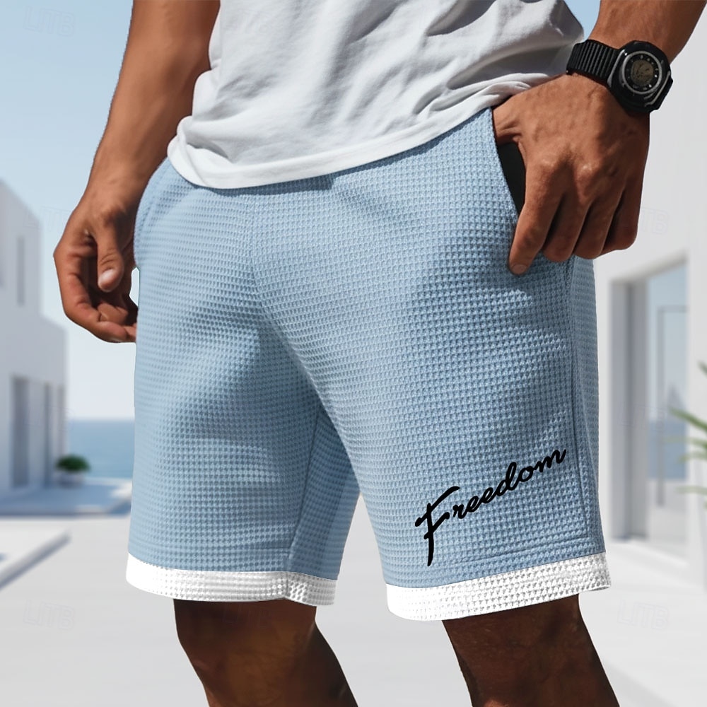 Men's Letter Print Funny Slang Waffle Shorts Casual Shorts Textured Shorts Mid Waist Fashion Casual Daily Vacation Elastic Drawstring Waist Shorts with Pockets Designer Clothing Apparel 2026 - $22.99 –P5