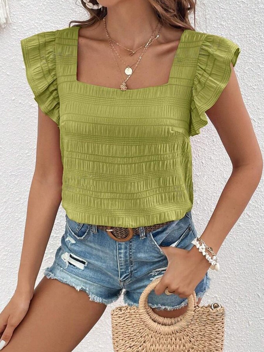 Per donna Camicia Blusa Maglietta senza maniche Volant Semplice Elegante Classico Moderno Senza Maniche Collo quadrato Top Regolari Quotidiano Ferie Uscire Blu Nero Bianco Verde Azzurro Estate del 2026 a $21.99 –P15