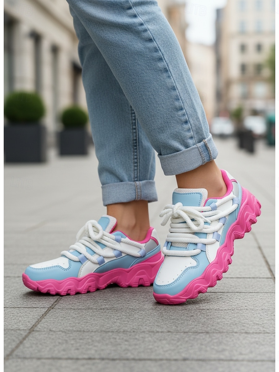 Sneaker Chunky Blocco Colorato Verde e Bianco da Donna per Mardi Gras con Lacci in Cordoncino – Scarpe Platform Vivaci per Carnevale Feste anni '90 e Moda Urbana del 2026 a $42.99 –P2