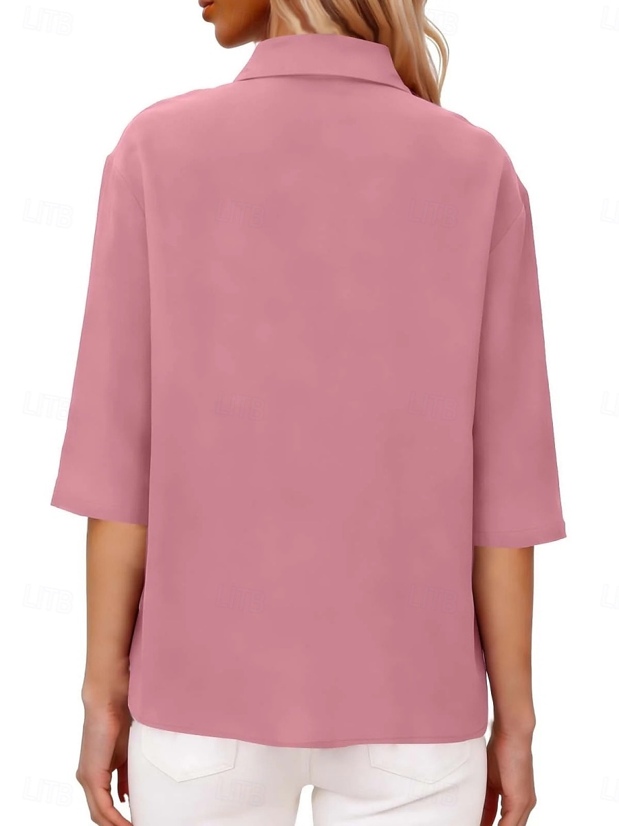 Per donna Camicia Blusa Camicia di cotone Arricciato Bottoni Tinta unica Elegante Classico Moderno Manica Lunga Colletto a Camicia Top Regolari Quotidiano Ferie Uscire Nero Bianco Giallo Rosa Vino del 2026 a $27.99 –P12