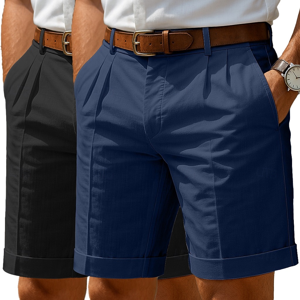 Herr Shorts Linne Shorts Klänning Shorts Sommarshorts Beach Shorts Ficka Elastisk midja Rakt ben Slät Komfort Andningsfunktion Knelängd Ledigt Dagligen Helgdag Mode Affär Vit + Grön Vit + khaki 2026 - $37.99 –P11
