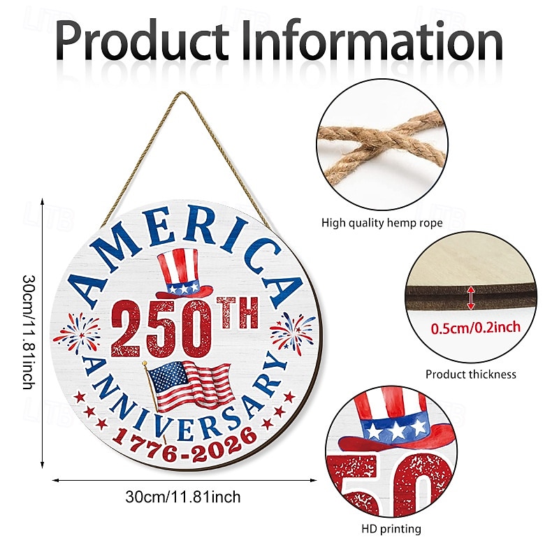 Plaque de porte américaine commémorative du 250e anniversaire, drapeau national américain patriotique du 4 juillet avec couronne « Nous le peuple », décoration murale en bois pour la fête de de 2026 ? $15.99 –P10