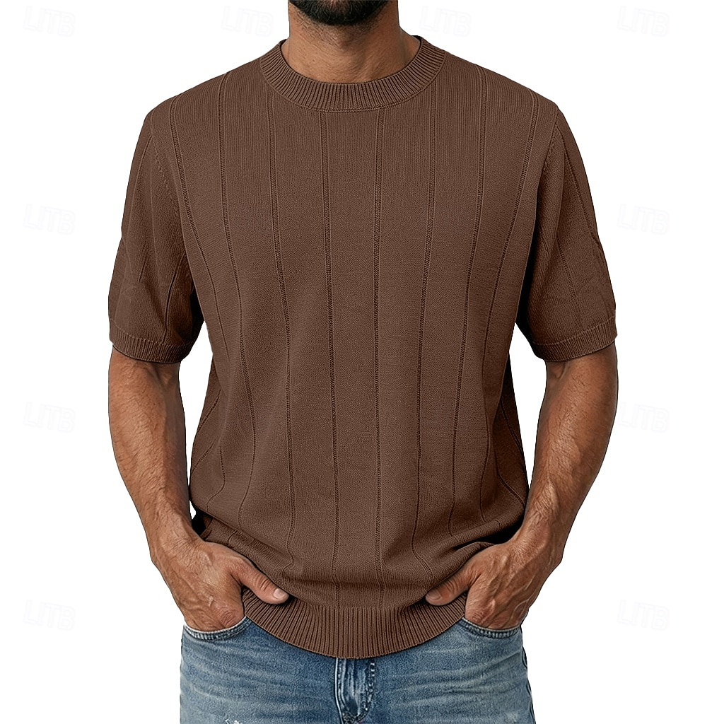 Муж. Трикотажная футболка в рубчик Футболка С короткими рукавами Короткие рукава Вырез под горло Лето Весна Все сезоны Полотняное плетение Текстура Мода Оригинальный рисунок Классический Мягкий 2026 - $25.99 –P6