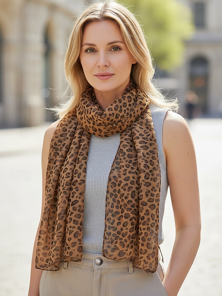 Lenço feminino de chiffon leve estilo boêmio, estampa de leopardo, várias cores, ideal para uso diário, férias e viagens. de 2026 por $9.99 –P3