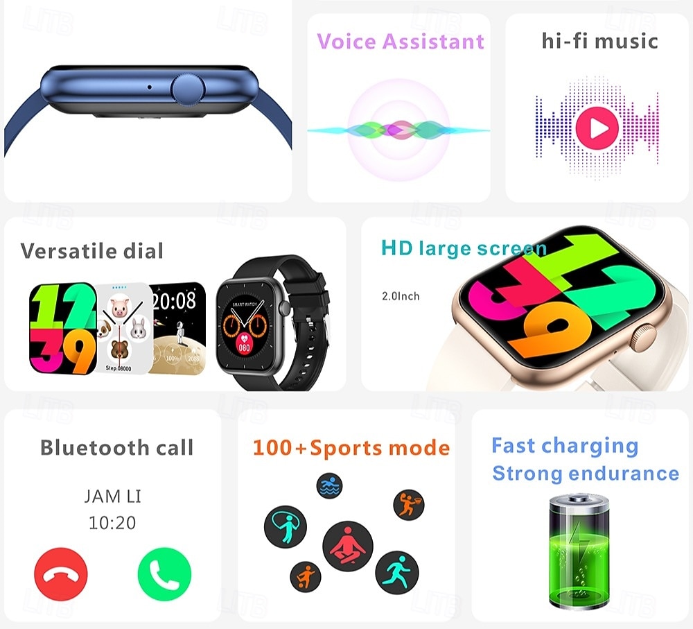 iMosi QX7 PRO Orologio intelligente 2 pollice Orologio da Corsa Fitness Smartwatch Bluetooth Contapassi Promemoria chiamata Monitoraggio del sonno Compatibile con Android iOS Unisex Chiamate in del 2026 a $43.99 –P2