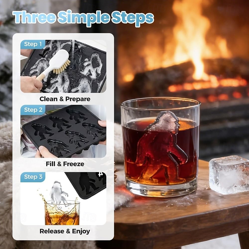 Forma de gelo Pé Grande, formas de gelo Pé Grande, cubo de gelo de silicone Sasquatch com 6 cavidades &Bandeja de picolés para drinks de Halloween com uísque, fácil de desenformar. &Pode ser lavado na de 2026 por $16.99 –P8