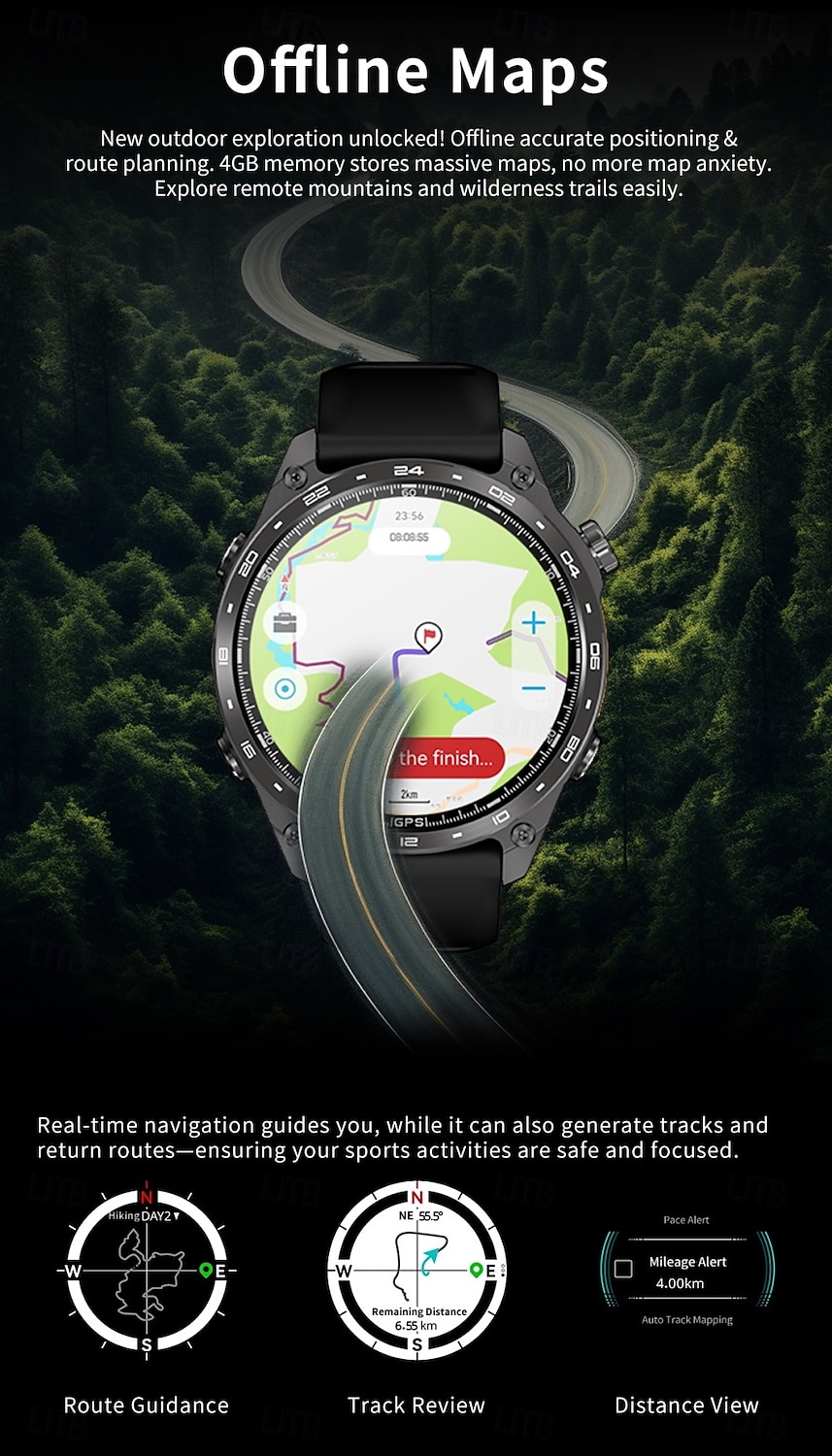 Smartwatch da uomo Amolde HD300 Pro con GPS, mappe offline, memoria da 4 GB, registratore, torcia, sport all'aria aperta, barometro, altimetro e bussola. del 2026 a $97.99 –P8