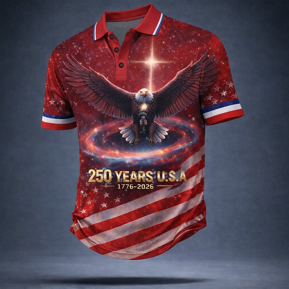 4η Ιουλίου 2026 250η Ανδρικά Αμερικανική σημαία των ΗΠΑ Μπλουζάκια πόλο Κοντομάνικο Μπλουζάκια πόλο Πέτο Καθημερινό Ένδυση γυμναστικής και άθλησης Καθημερινά Ρούχα Φεστιβάλ στολή 3D εκτύπωση Κουμπιά 2026 - $21.99 –P4