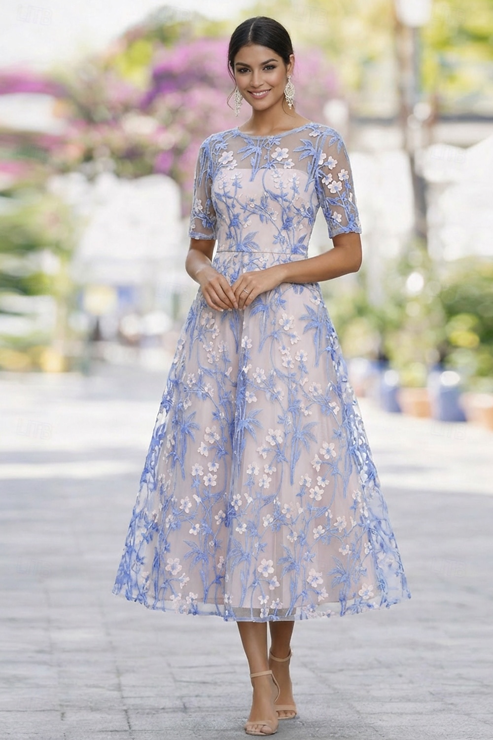 Ligne A Robe Longueur cheville Longueur thé Robe en Dentelle Robe de Cocktail Robe de Mère de Mariée  Manche Courte Demi Manches Col Bateau Élégant ancien Luxueux robe demoiselle d honneur Semi-Formel de 2026 ? $159.99 –P4