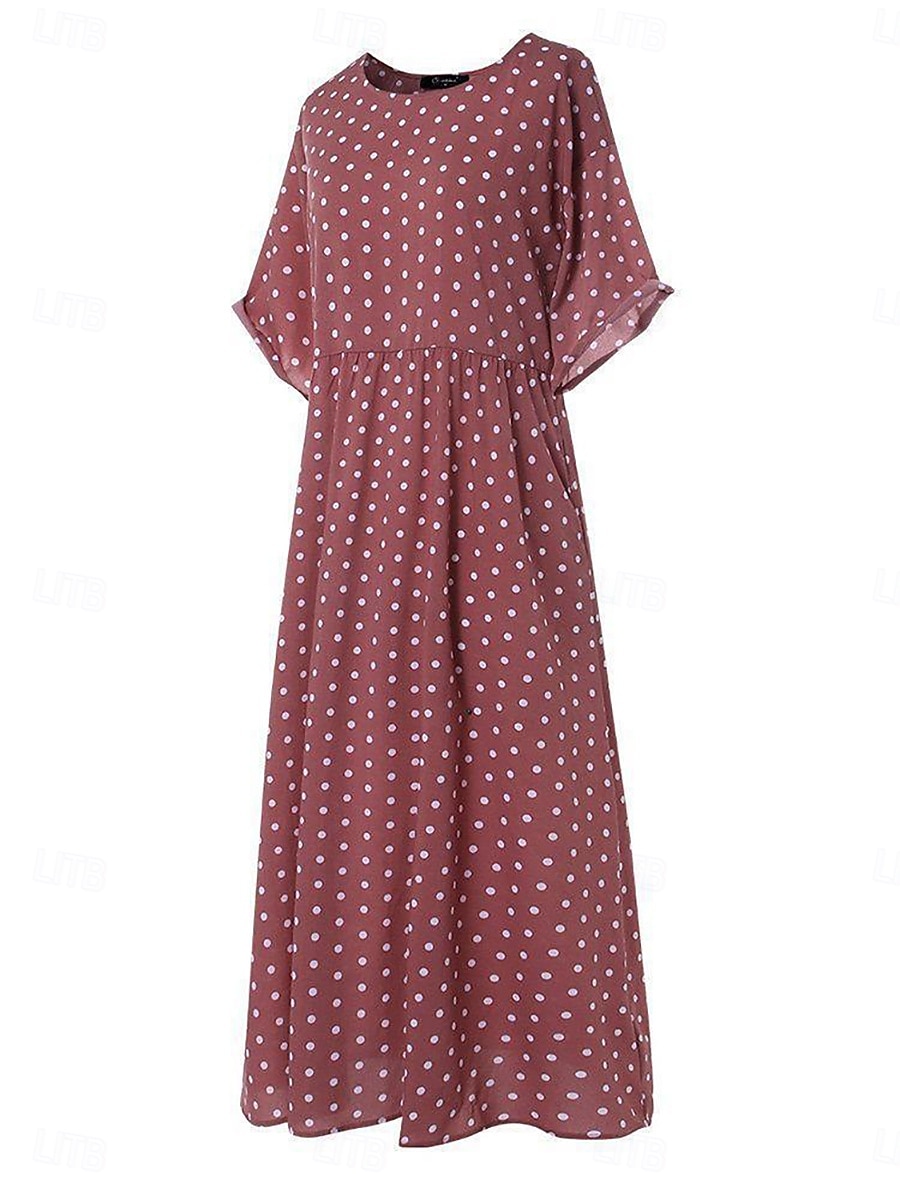 Damen Midikleid Freizeitkleid T-Shirt-Kleid A Linie Kleid Elegant Mode Modern Outdoor Urlaub Ausgehen Normale Passform Tupfen Kurzarm Rundhalsausschnitt Blau Gelb Rosa Grün Sommer Frühling 2026 - $7.99 –P6