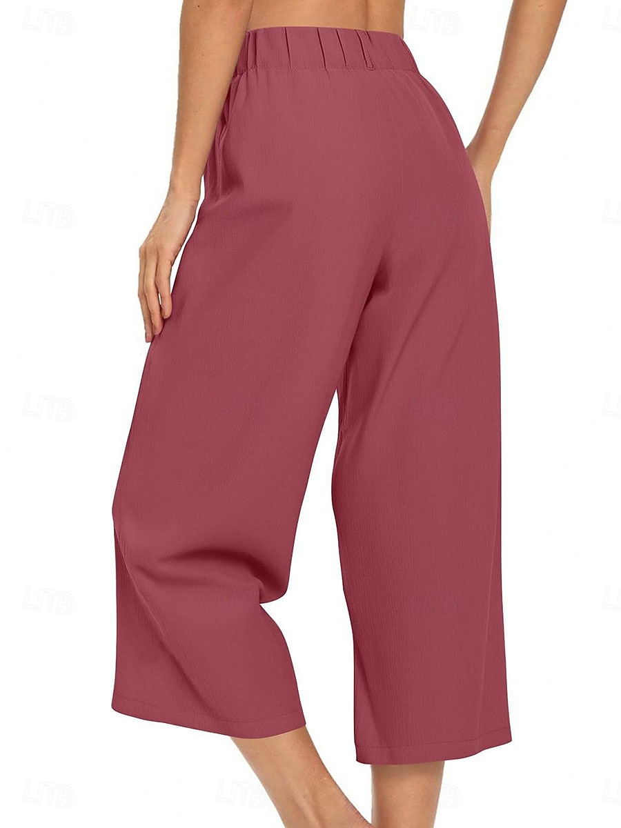 Women's Capri Pants Wide Leg Chinos Vacation Streetwear Casual Calf-Length Medium Waist Plain Patchwork Pocket Elastic Waist Comfy Comfort Breathable Inelastic Daily Outdoor Streetwear Black Light 2026 - $22.99 –P6