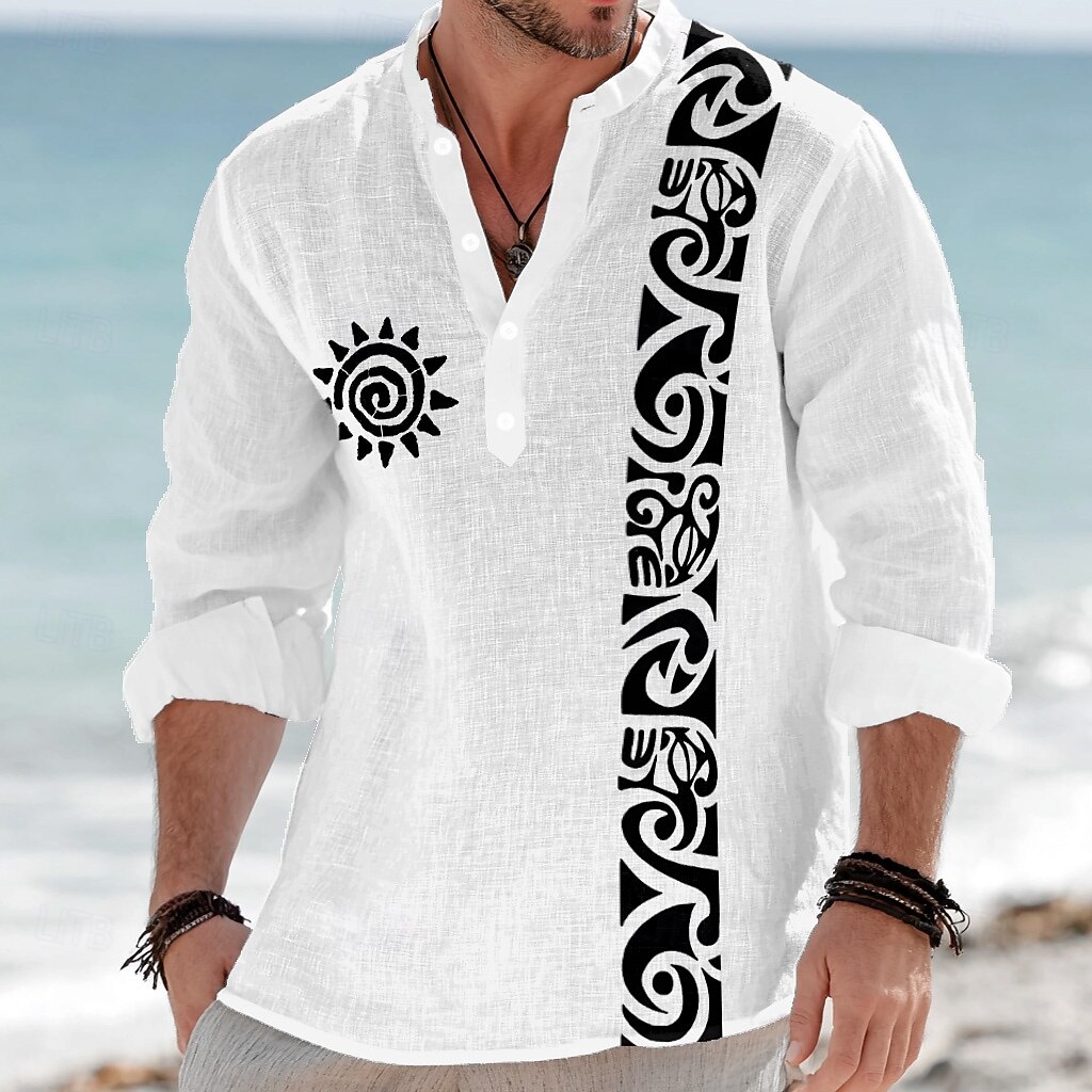 Homens polinésio Étnico Totem do Sol Camisa Social camisa de botão Camisa Henley Manga Longa Vintage retrô Tribal Casual Férias Verão Primavera Colarinho Mandarim Colarinho Clerical Impressão 3D de 2026 por $27.99 –P2