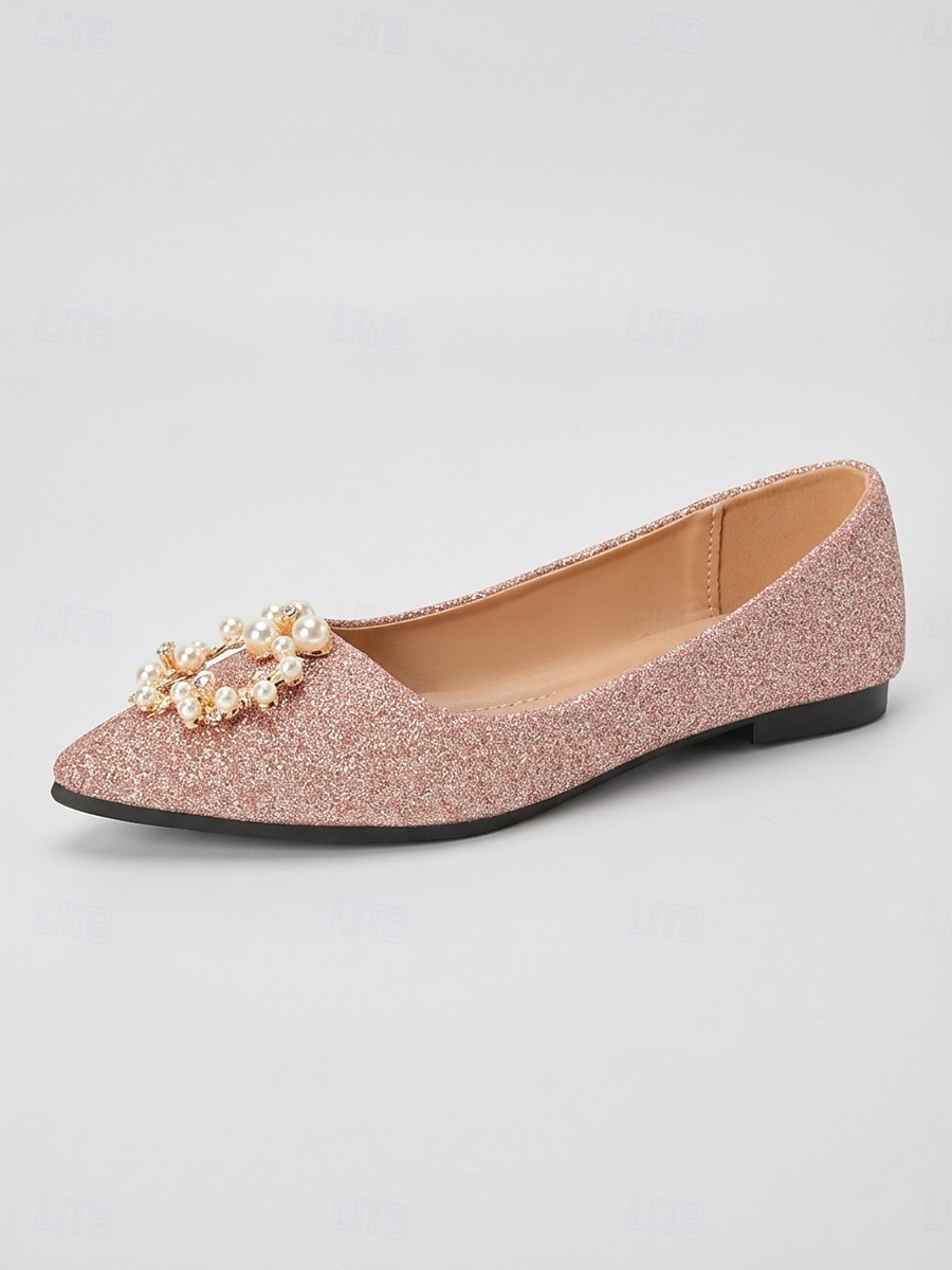 Ballerines dorées à paillettes ornées de perles, élégantes chaussures pour la mère de la mariée lors d'un mariage en ville, ballerines confortables à bout pointu pour une occasion formelle. de 2026 ? $42.99 –P5