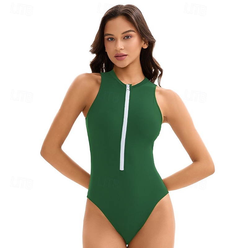 Damen Anti UV Shirt Badeanzug Bademode Einfarbig Frontreißverschluss Spandex UV-Sonnenschutz UPF50+ Schnelltrocknend Ärmellos Bodysuit Badeanzug Surfen Strand Wassersport Sommer 2026 - $27.99 –P9