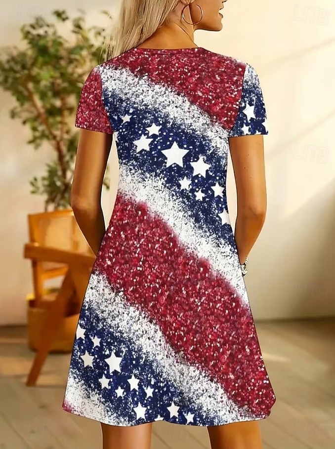 Giorno dell'Indipendenza Americana Per donna Mini Abito Vestito Estivo Vestito T-Shirt Abito a trapezio Vacanza Casual Boho Spiaggia Vestibilità regolare Grafico Bandiera Stelle e strisce Manica Corta del 2026 a $24.99 –P4