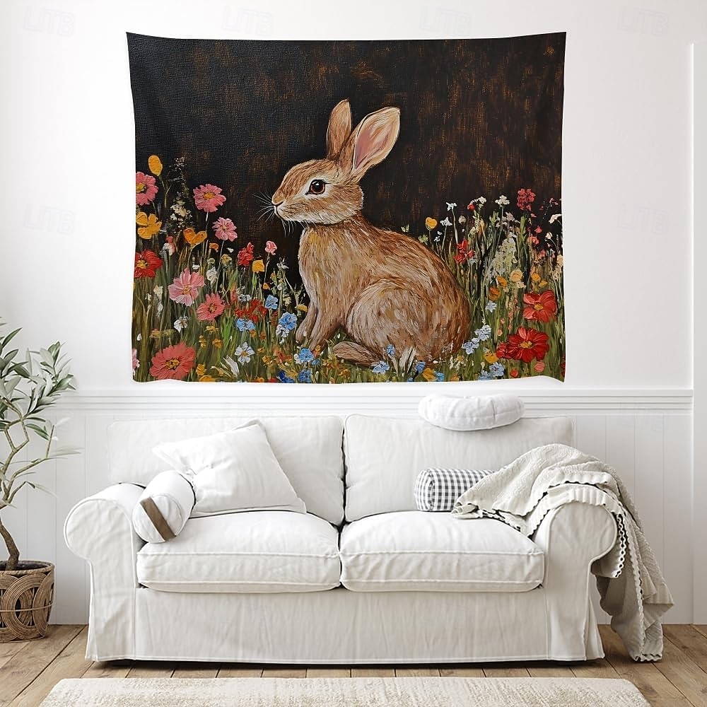 Easter Cute Bunnies Playing Violin Spring Garden Colorful Eggs Basket Flowers Oil Painting Style Wall Tapestry Wall Hanging Living Room Kids Bedroom Home Decor Party Backdrop 2026 - $20.99 –P9