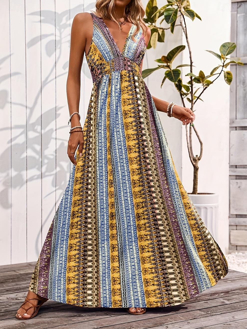 Stile Boho Retrò Vintage Boho Lunghezza lunga Vestito Senza maniche Stile Boho Scollo a V Costume Per donna Mascherata Festival Musicale Festa a tema retrò Adulti Vestito Estate del 2026 a $36.99 –P12