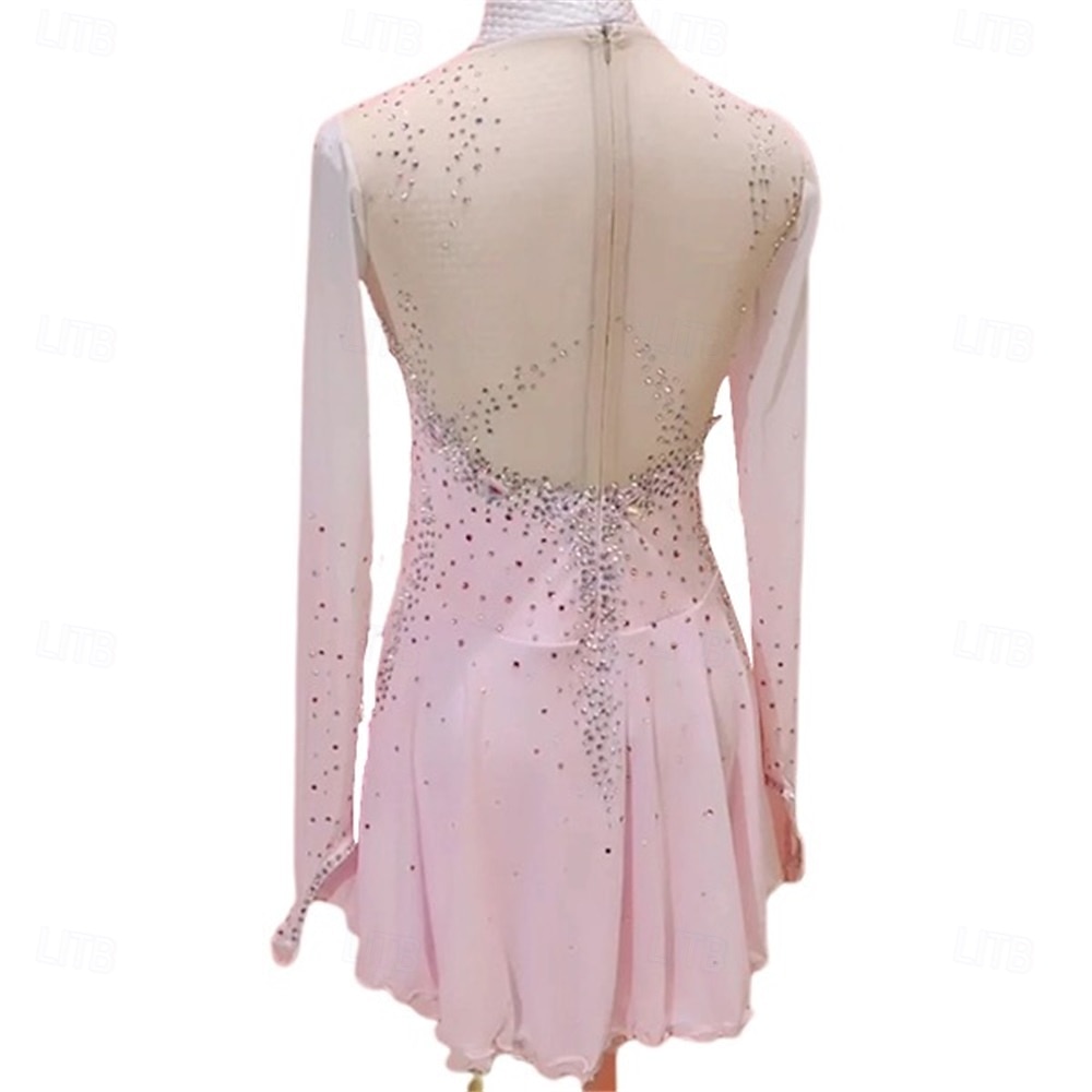 Abito da pattinaggio artistico Ragazze Pattinaggio sul ghiaccio Vestito Rosa Patchwork Schiena aperta Elasticizzato Allenamento Competizione Vestiti da pattinaggio sul ghiaccio Classico Cristallo del 2026 a $221.89 –P6