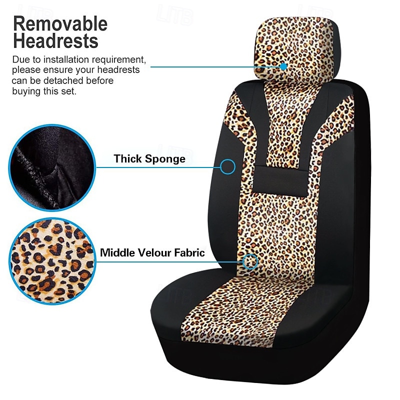 Leopard Print Car Seat Covers for Front Seats, Universal Fit Animal Cheetah Print Auto Seat Protectors, Soft Breathable Interior Accessories for Women & Men, Set of 2, Fashion Car Decor 2026 - $75.99 –P6