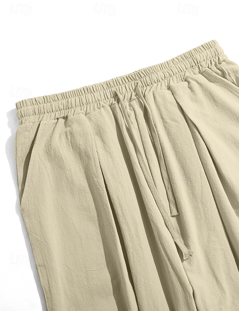 Homens Calças de linho Calça verão Calças de praia Com Cordão Bolsos Tecido Confortável Respirável Comprimento total Diário Casa Ao ar livre Férias Simples Preto Branco Sem Elasticidade de 2026 por $25.99 –P4