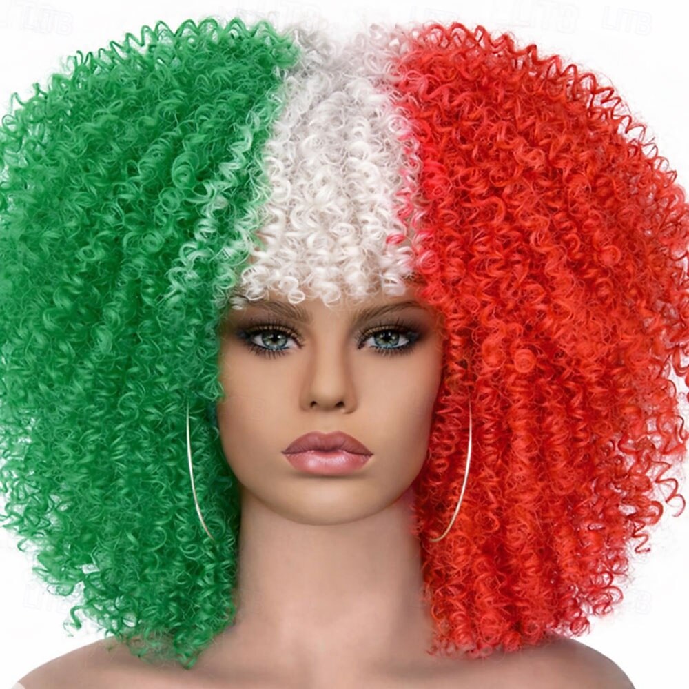Tri Color Color Wig Mexico 2026 Soccer Fan Wig - Huge Green White Red Tricolor Afro ...