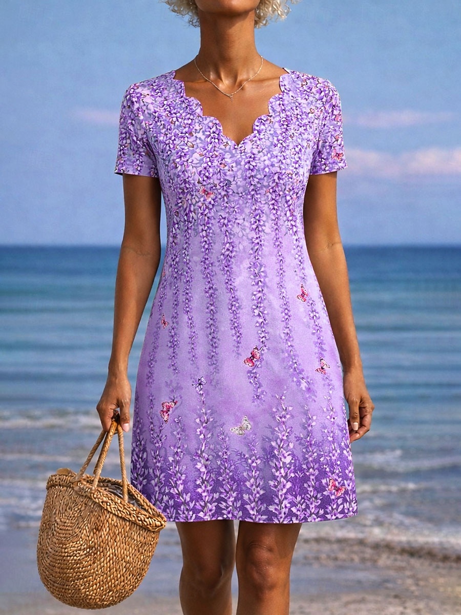 Mujer Mini vestido Vestido estilo camiseta Vestido de una línea Vestido de verano Casual Diario Playa Festivos Ajuste regular Floral Graphic Manga Corta Cuello con muescas. Azul Piscina Rosa Morado 2026 - $24.99 –P3