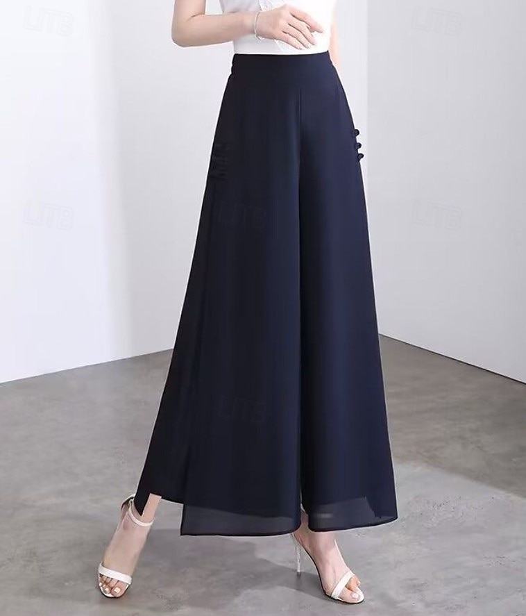 Per donna Gamba larga Chinos Elegante Moda Streetwear Lunghezza al polpaccio Vita Alta Semplice Comodo Comodità Morbido Micro-elastico All'aperto Vacanza Streetwear Verde mela Vinaccia blu navy Nero del 2026 a $36.99 –P10