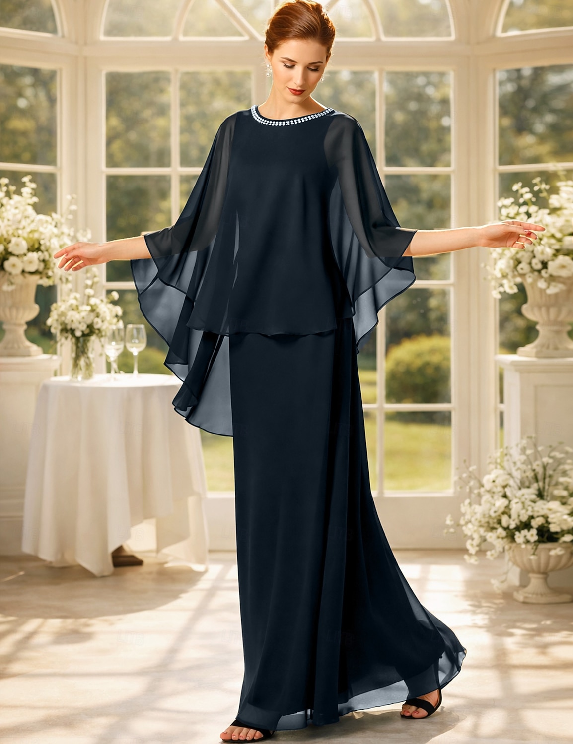 Linea ad A Lunghezza al pavimento Abito da invitata a nozze Abito Formale Abito da sera Abito da cerimonia per signora Senza Maniche Collo gioiello Elegante Taglie Forti Ospite di nozze Serata del 2026 a $195.99 –P4