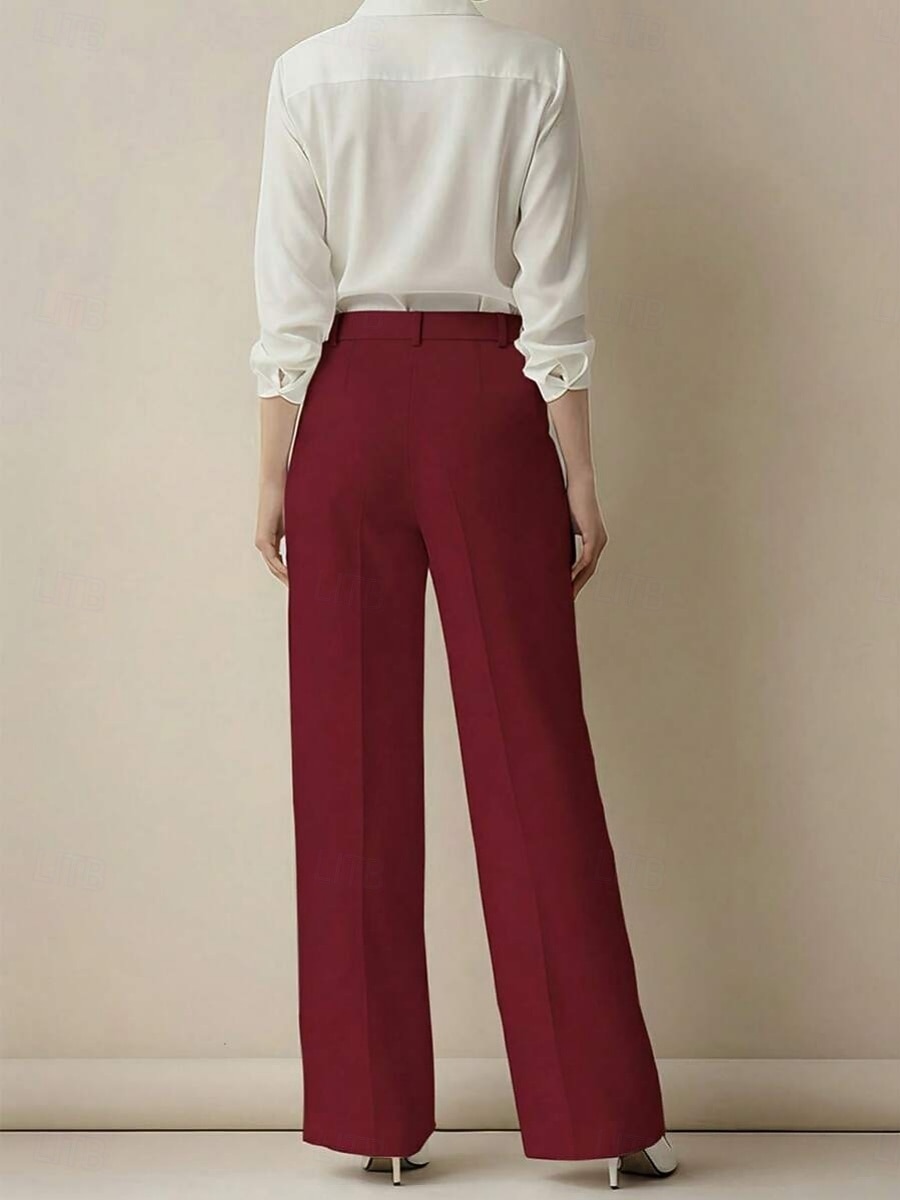 Femmes Pantalons Chinos Droit Mode Streetwear Basique Longueur complète Taille haute Uni Avec Poches Confortable Non Elastique Quotidien Travail Sortir Noir Blanche Rouge Bordeaux Marron Printemps de 2026 ? $26.99 –P16