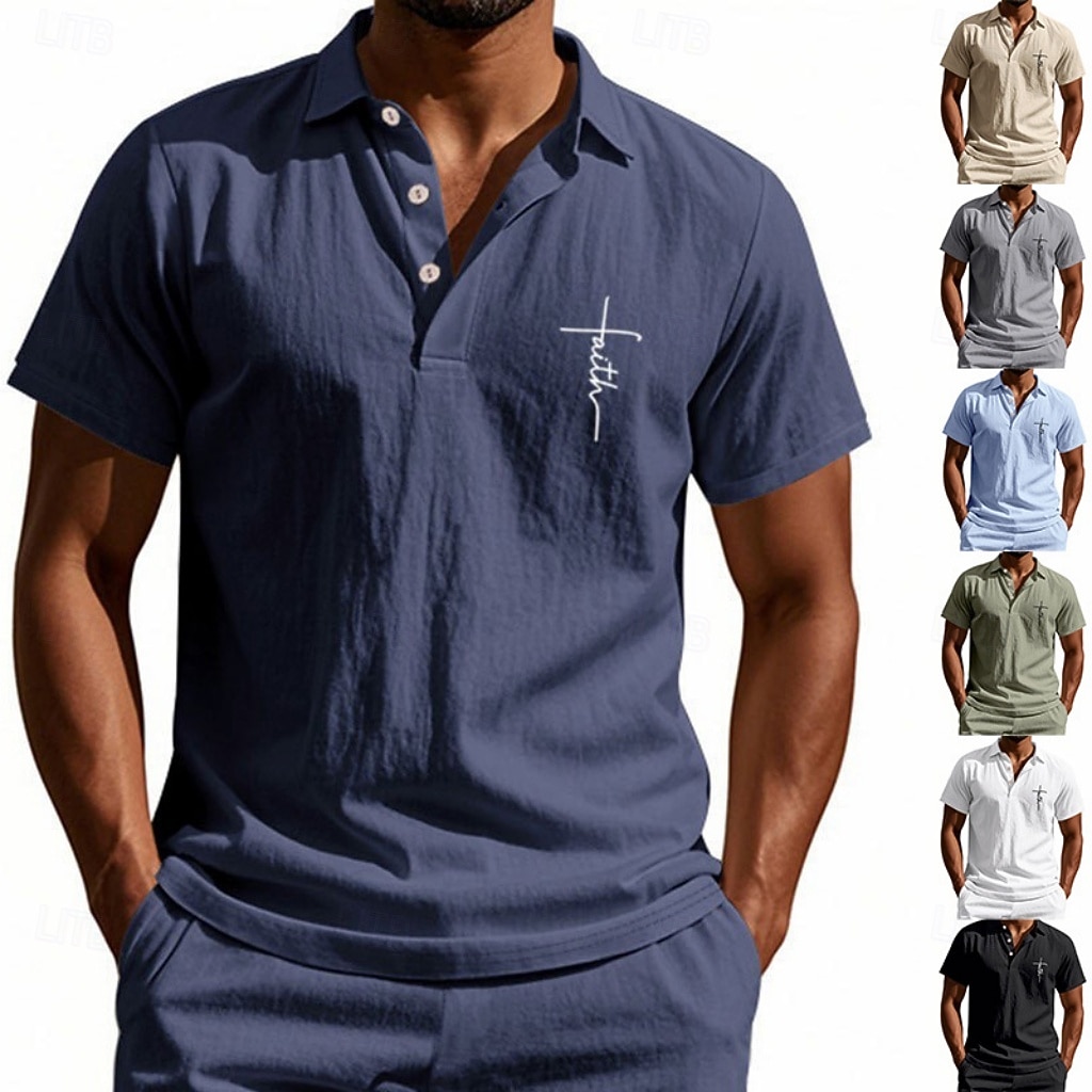 Homens Camisa de linho Camisas Polo Casual Rua Lapela Manga Curta Básico Moderno Cruz Botões Verão Primavera Normal Preto Branco Azul Marinha cáqui Verde Tropa Cinzento Camisa de linho de 2026 por $25.99 –P1