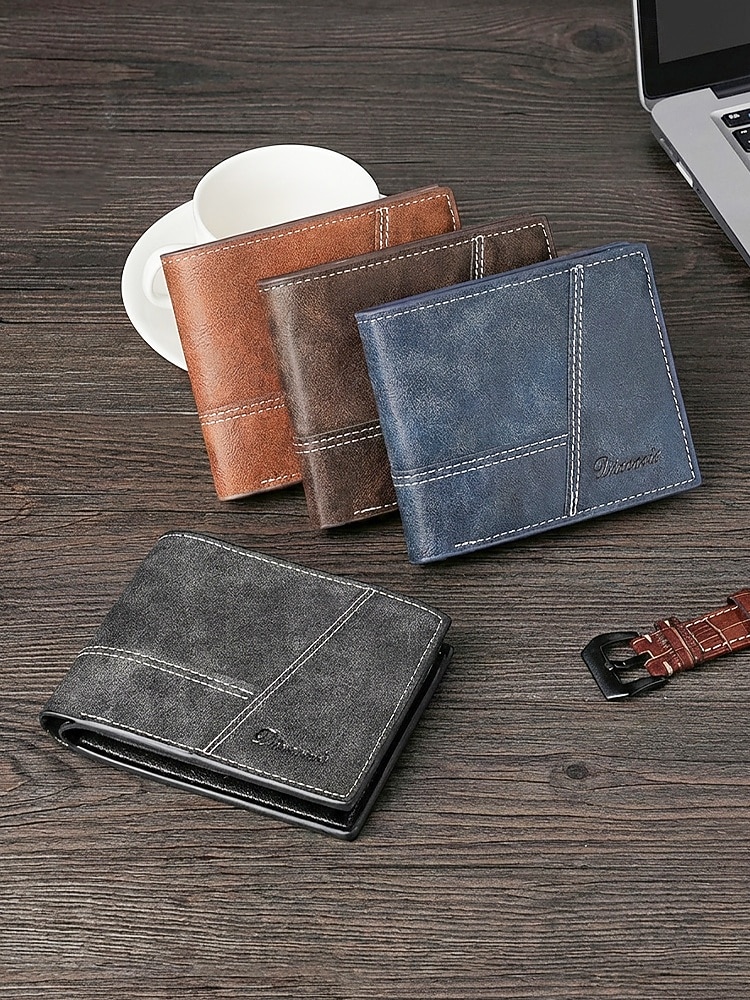 Portafoglio da uomo vintage in similpelle, con design a più scomparti, finitura effetto invecchiato retrò, multicolore, materiale PU resistente, ideale per viaggi e uso quotidiano casual. del 2026 a $9.99 –P2