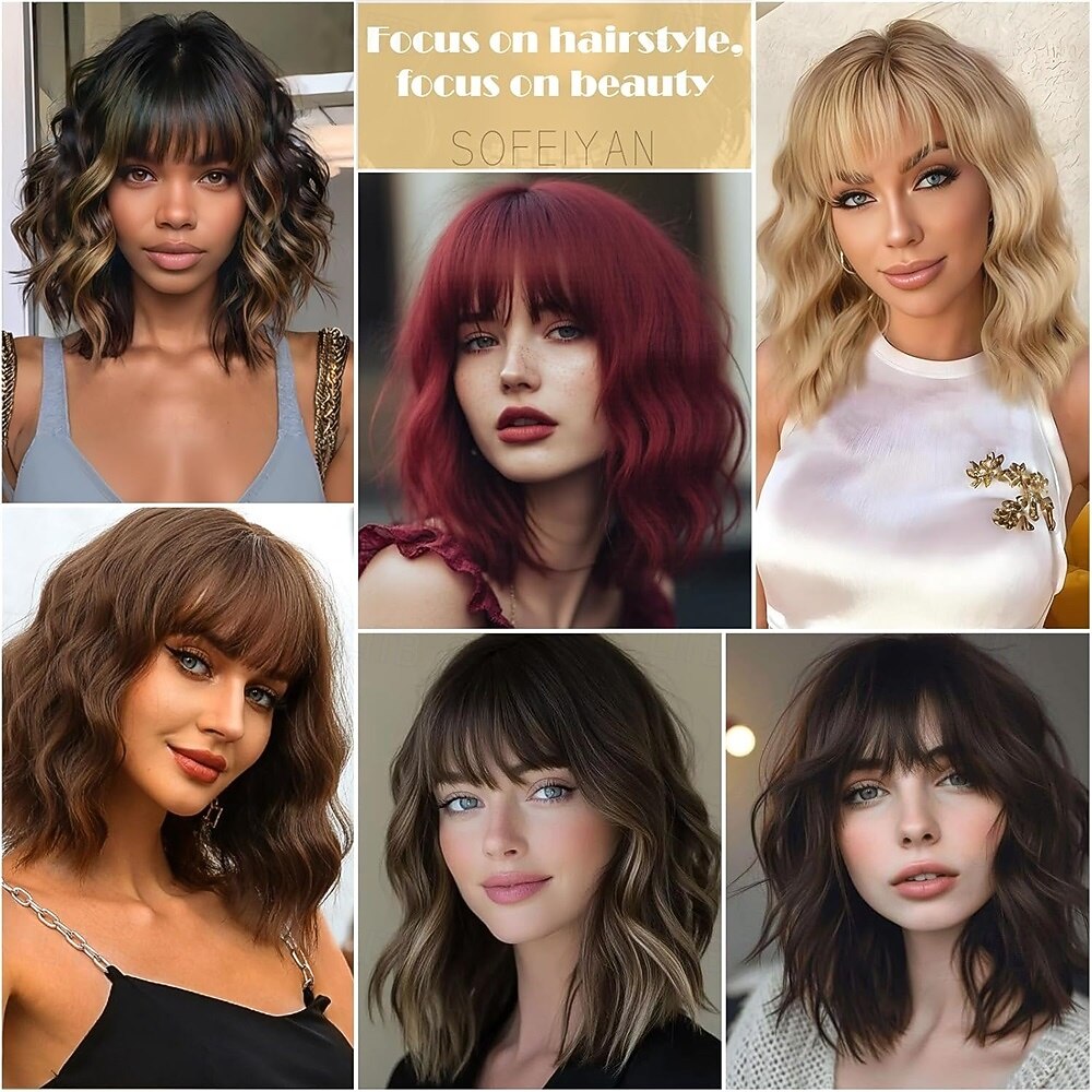 Short Wavy Golden Chestnut Brown Wig - 12 Inch Bob Wig with Bangs for Women Curly Shoulder Length Bob Wig with Bangs Soft Synthetic Hair Wigs for Girls Daily Party Use 2026 - $30.99 –P6