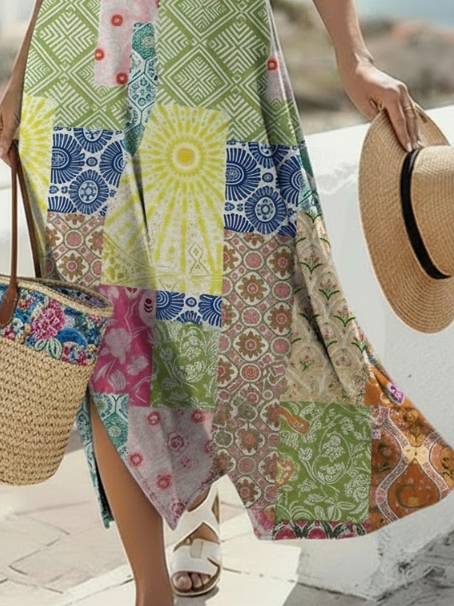 Mujer Vestido Midi Vestido bohemio Vestido informal Vestido de una línea Vestido Estampado Vintage Exterior Vacaciones Fin de semana Ajuste regular Floral Plaid Manga Corta Escote en Pico Verde Trébol 2026 - $25.99 –P3