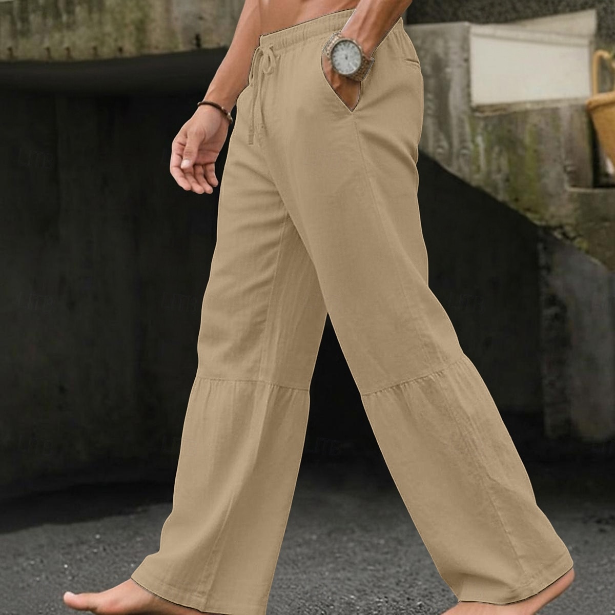 Men's Culottes Wide Leg Linen Pants Summer Pants Baggy Pants Drawstring Patchwork Elastic Waist Plain Comfort Breathable Full Length Casual Daily Outdoor Vacation Fashion Black White Inelastic 2026 - $29.99 –P5