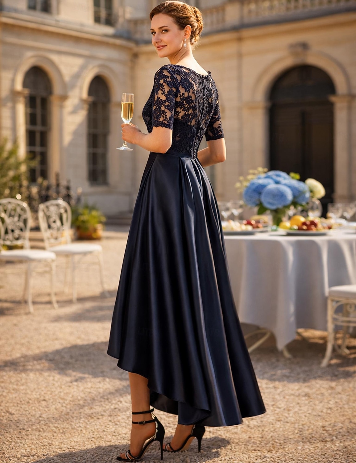 Corte A Asimétrica Vestido Midi Vestido de Fiesta Vestido Cóctel Vestido Invitada Boda Vestido de Madrina Manga Corta Camiseta con cuello redondo Elegante Largura Asimétrica Invitado a la boda Fiesta 2026 - $172.99 –P2