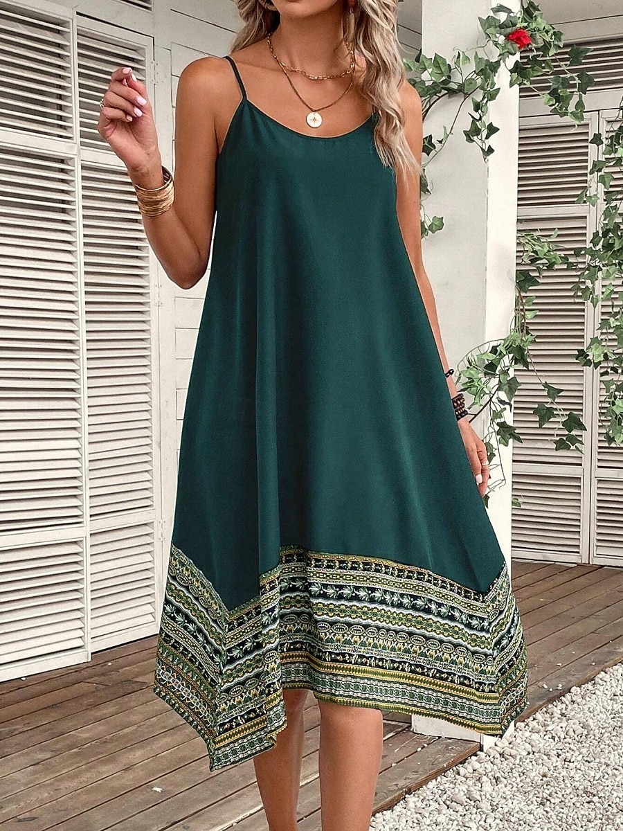 Dame Midikjole Boho-kjole Uformell kjole Slipkjole Elegant Mote Moderne utendørs Feriereise Ut på byen Normal Grafisk Ermeløs Crew-hals Svart Rød Grønn Sommer Vår 2026 - $24.99 –P1