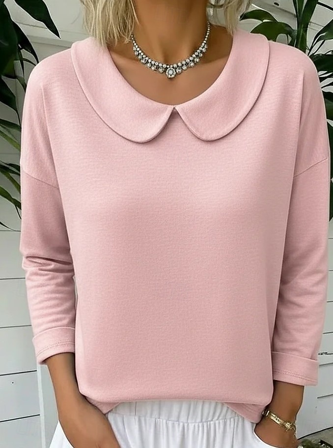 نسائي تي شيرت لون الصلبة أنيق كلاسيكي كم طويل رقبة عالية مدورة قبعة القميص قمصان عادية مناسب للبس اليومي ملابس العطلة أزرق أسود أبيض وردي بلاشيهغ أحمر الصيف الربيع 2026 - $24.99 –P2