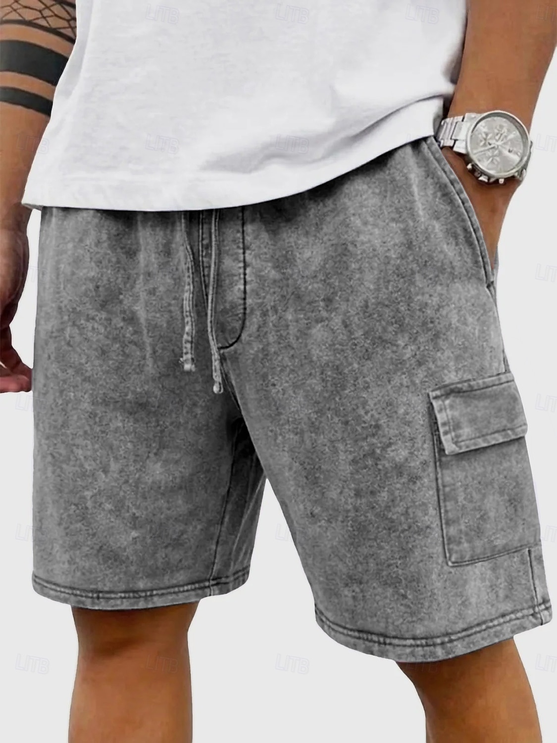 Pantalones Cortos Casuales SoftFade™ para Hombre Pantalones Cortos de Lavado Ácido Con Cordon Cintura Elástica Lavados Lavado Sólido Confortables Transpirables Largo Hasta la Rodilla Ropa Diaria Al 2026 - $25.99 –P2